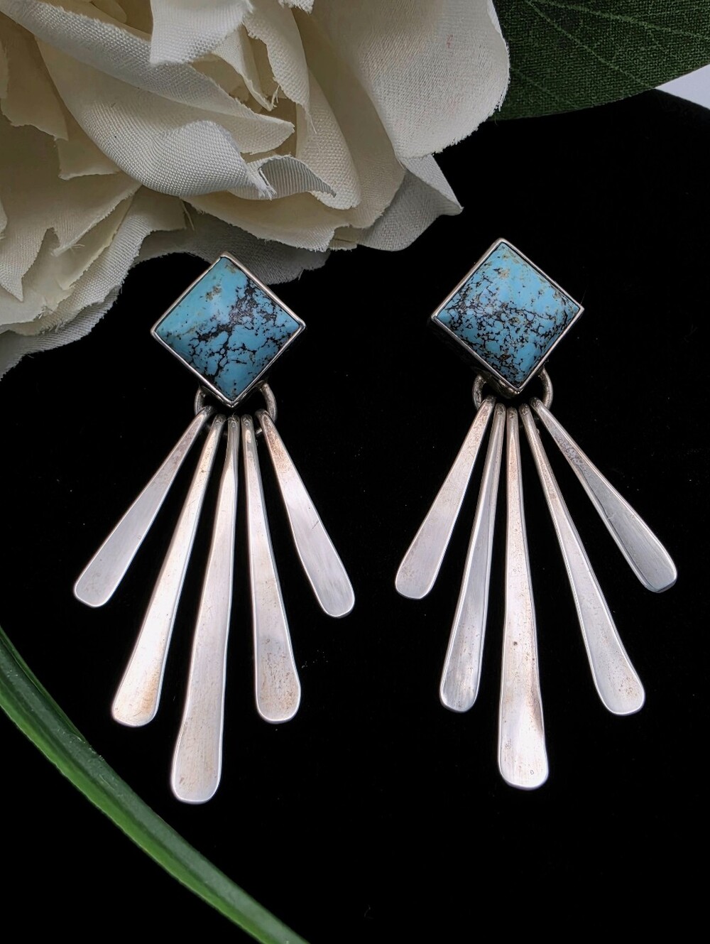 "Turquoise" and Sterling Silver Waterfall Silhouette Southwestern-Style Earrings